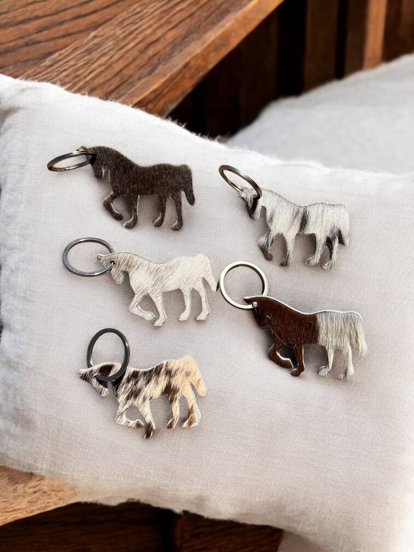 Western Horses Cowhide Keychain