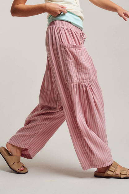 Striped Cotton Drawstring Harem Pants