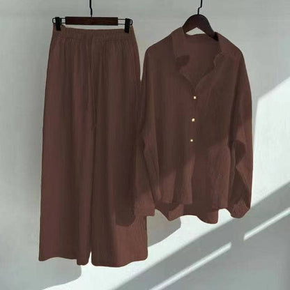2-Piece Cotton Linen Shirt and Pants Set