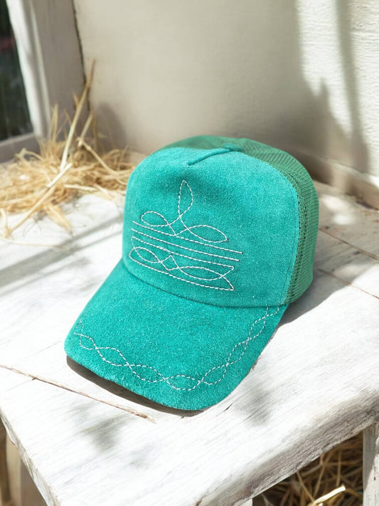 Mint Green BootStitch Suede Leather Caps  