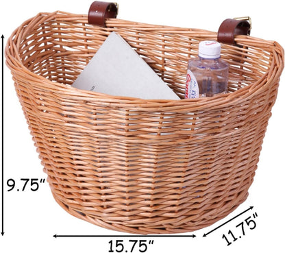 Willow Bicycle Bike Basket with (FAUX) Leather Buckles
