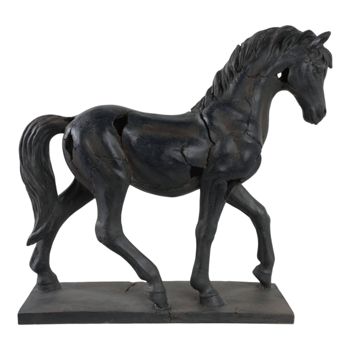 Sculpture - Brown Resin Cracked Horse On Stand,  16 in.