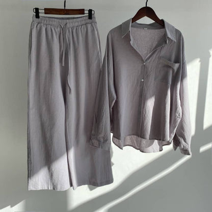 2-Piece Cotton Linen Shirt and Pants Set