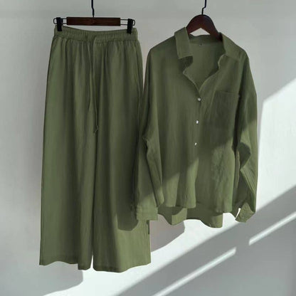 2-Piece Cotton Linen Shirt and Pants Set