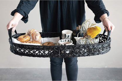 Hand-Woven Rattan Tray with Handles