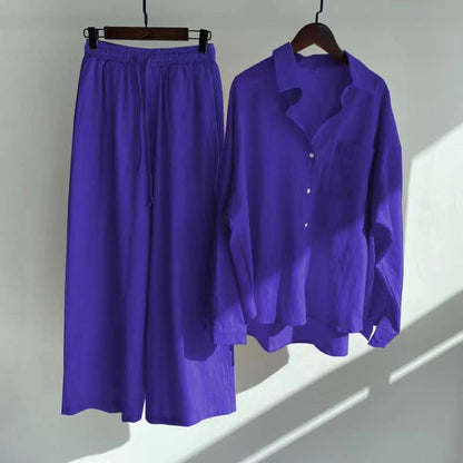 2-Piece Cotton Linen Shirt and Pants Set