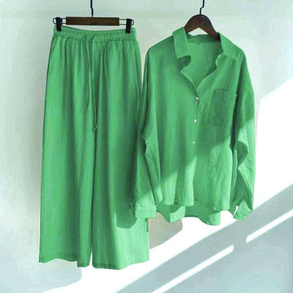 2-Piece Cotton Linen Shirt and Pants Set