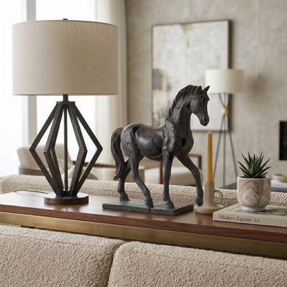 Sculpture - Brown Resin Cracked Horse On Stand,  16 in.