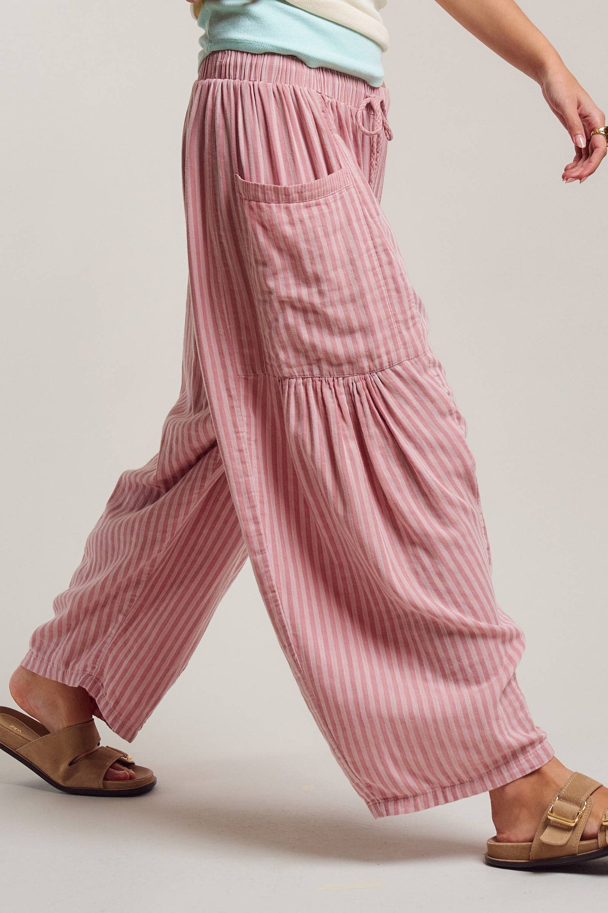 Striped Cotton Drawstring Harem Pants