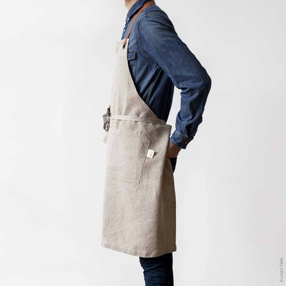 Washed Natural Linen and Leather Apron