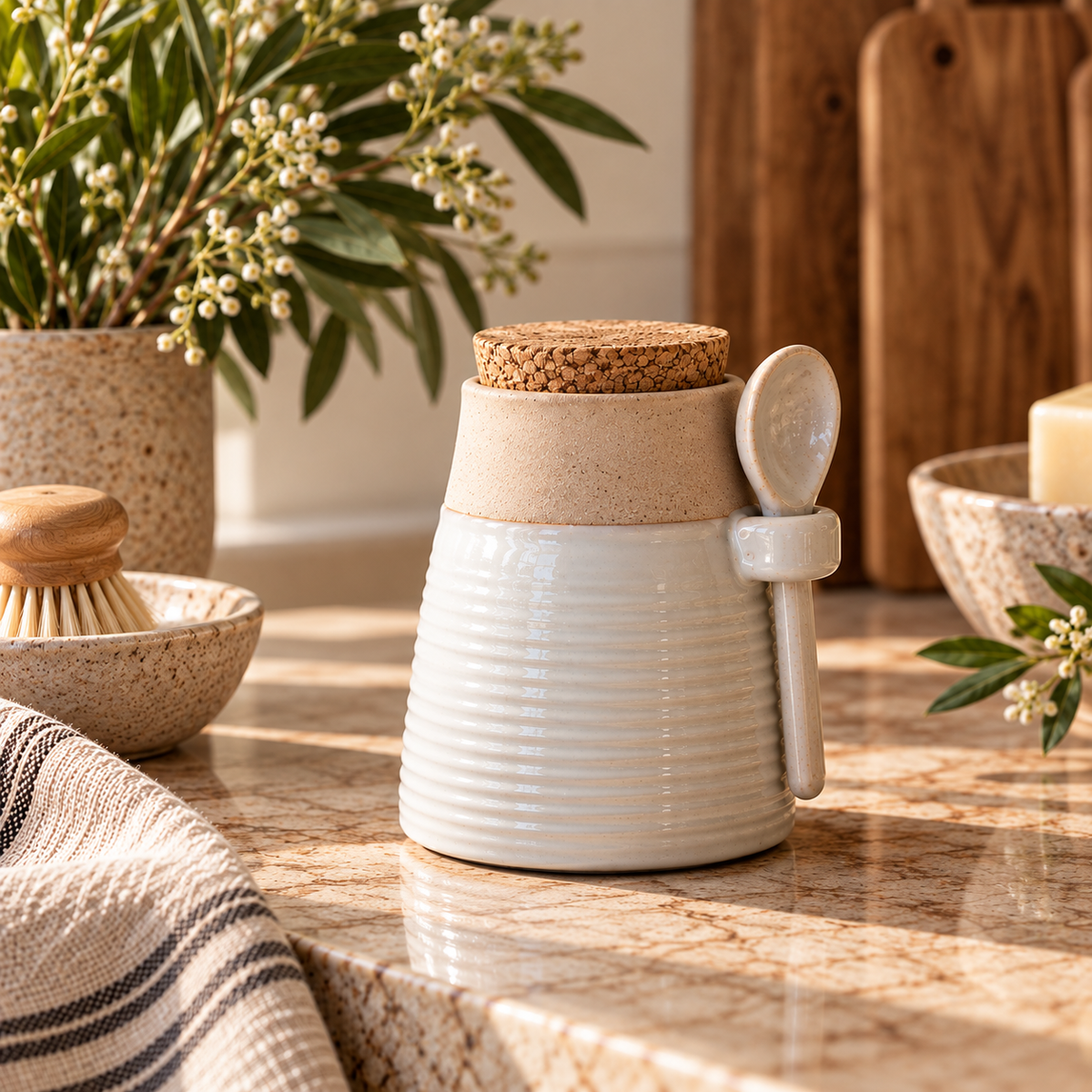 White Jar with Spoon