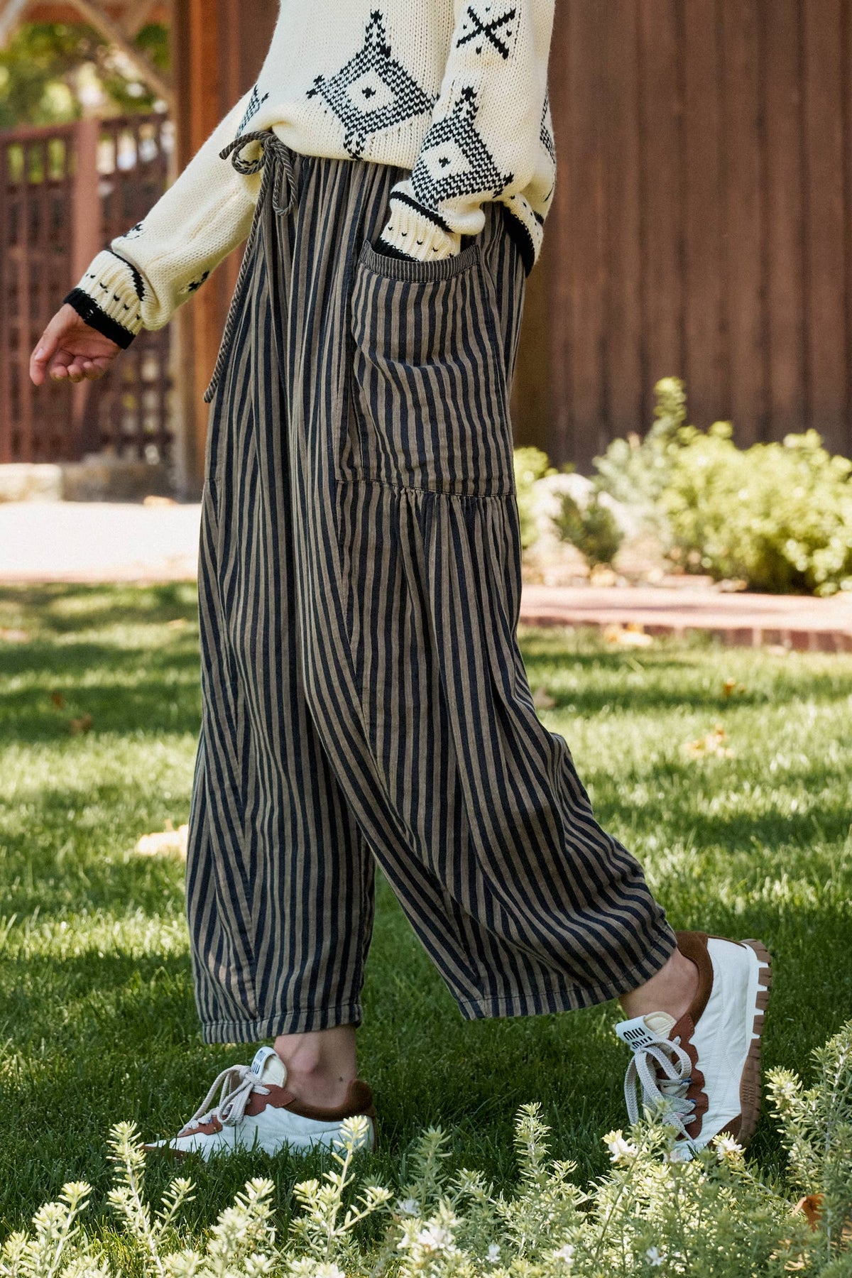 Striped Cotton Drawstring Harem Pants