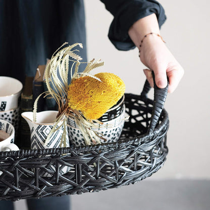 Hand-Woven Rattan Tray with Handles