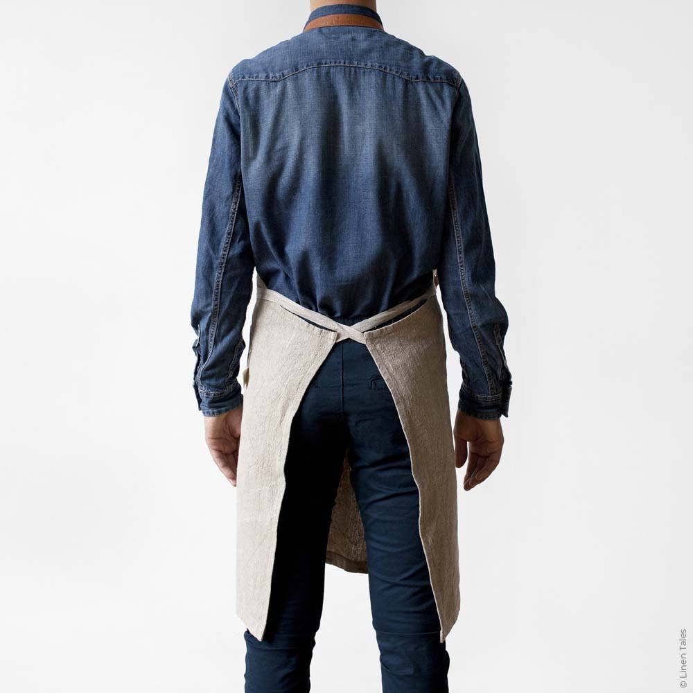 Washed Natural Linen and Leather Apron