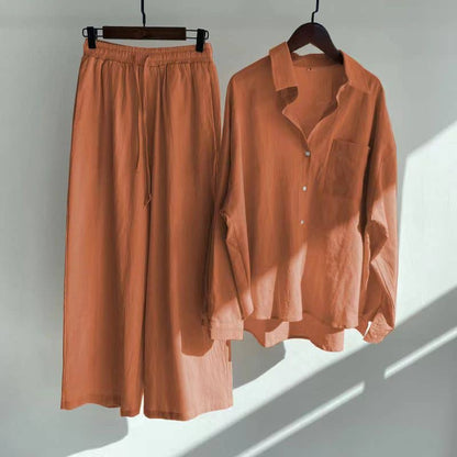 2-Piece Cotton Linen Shirt and Pants Set