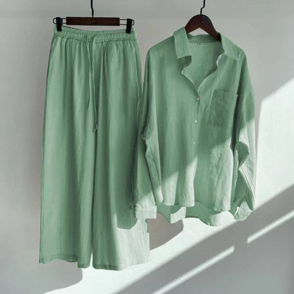 2-Piece Cotton Linen Shirt and Pants Set