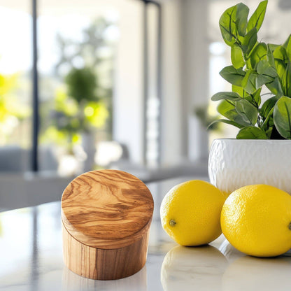 Olive Wood Salt Cellar with Swivel Lid
