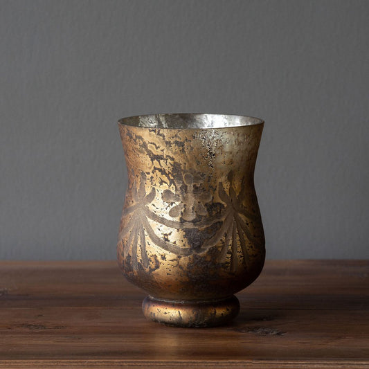 Antique Bronze Etched Pattern Hurricane, Small