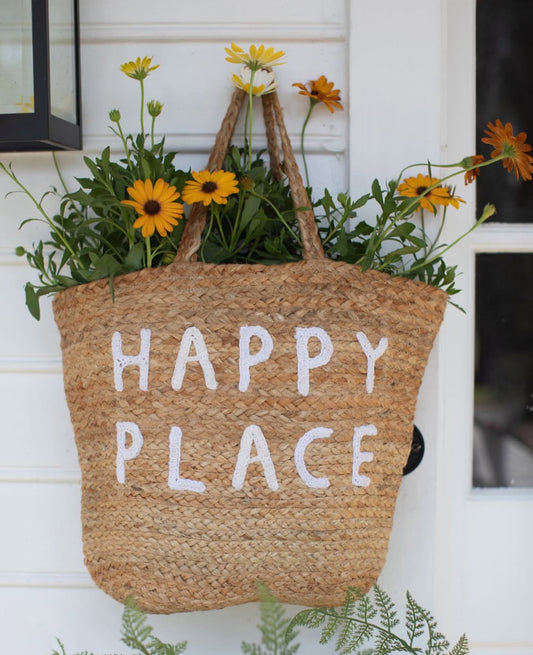 Happy Place Jute Tote Bag