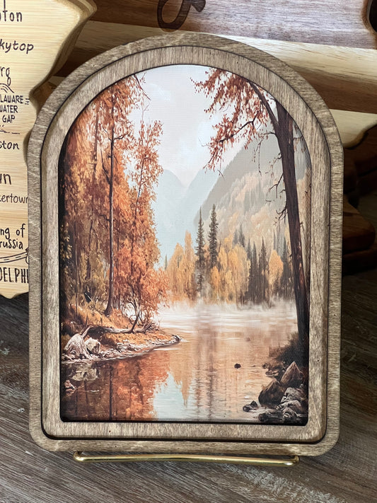 Arch Top Autumn River Framed Art