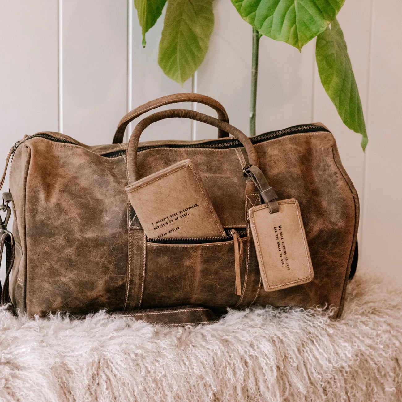 Leather Duffle Bag 20" x 11" x 7"