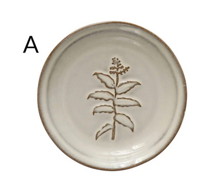 Embossed Stoneware Dish w/ Flower