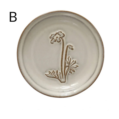 Embossed Stoneware Dish w/ Flower