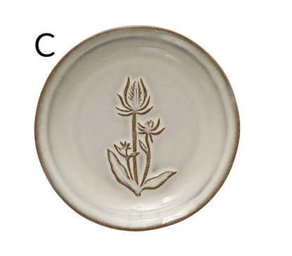 Embossed Stoneware Dish w/ Flower