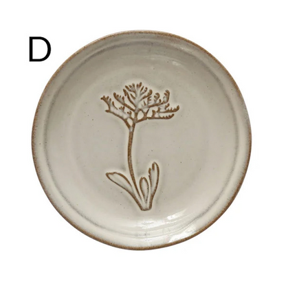 Embossed Stoneware Dish w/ Flower