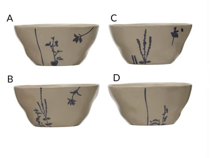 Hand-Stamped Stoneware Bowl w/ Botanicals, 4 Styles