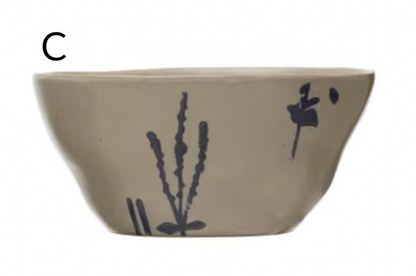 Hand-Stamped Stoneware Bowl w/ Botanicals, 4 Styles