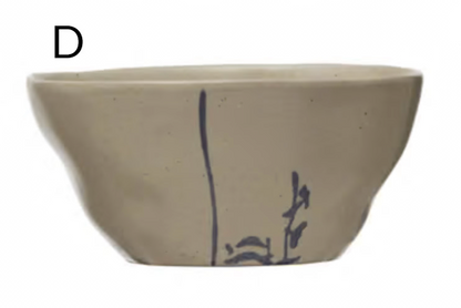 Hand-Stamped Stoneware Bowl w/ Botanicals, 4 Styles