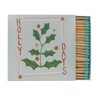 Safety Matches in Embossed Matchbox with Holiday Botanicals & Saying, 2 Styles ©