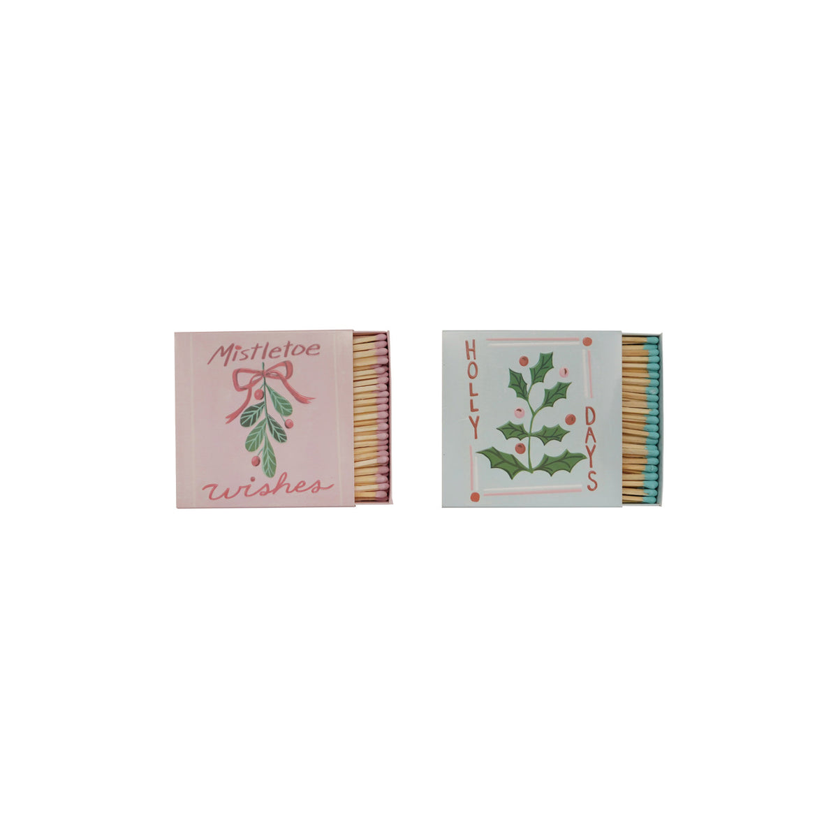 Safety Matches in Embossed Matchbox with Holiday Botanicals & Saying, 2 Styles ©