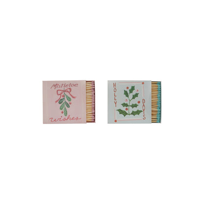 Safety Matches in Embossed Matchbox with Holiday Botanicals & Saying, 2 Styles ©