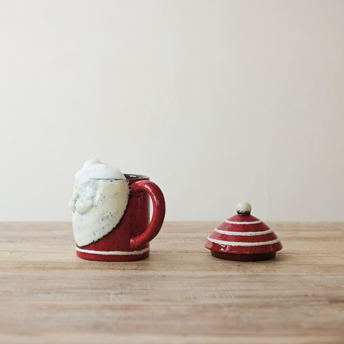 Ceramic Santa Head Mug with Lid