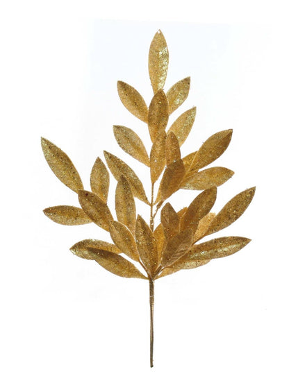21" Gold Glitter Bay Leaf Spray Faux Christmas Collection
