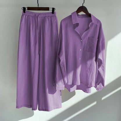2-Piece Cotton Linen Shirt and Pants Set