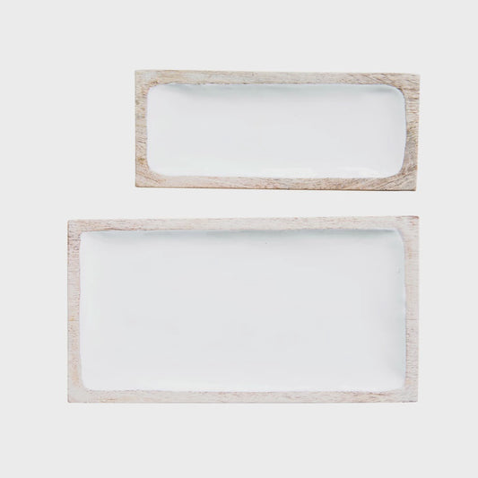 Enameled Mango Wood Tray, White