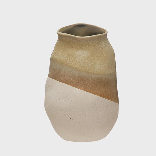 Tri-Tone Stoneware Vase, Reactive Glaze