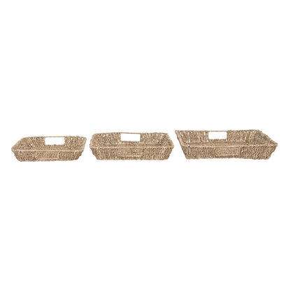 Decorative Hand-Woven Seagrass & Metal Trays w/ Handles, Natural