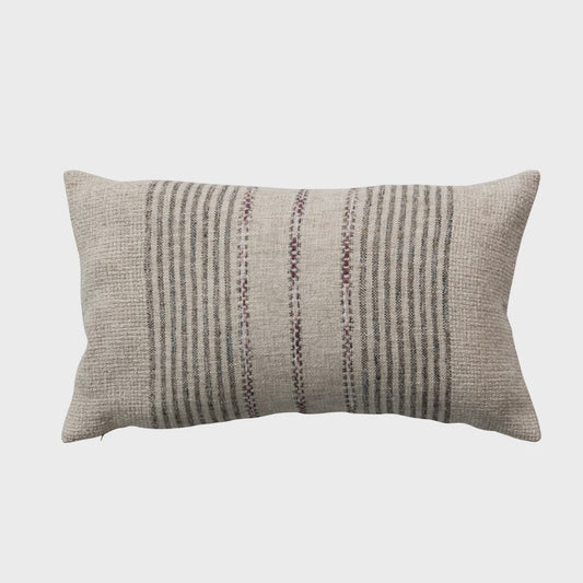20"L x 12"H Cotton & Linen Blend Lumbar Pillow w/ Embroidered Stripes