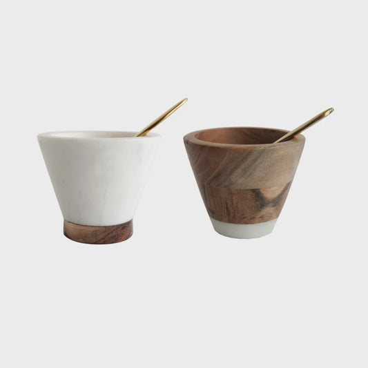 Marble & Mango Wood Pinch Pot w/ Brass Spoon