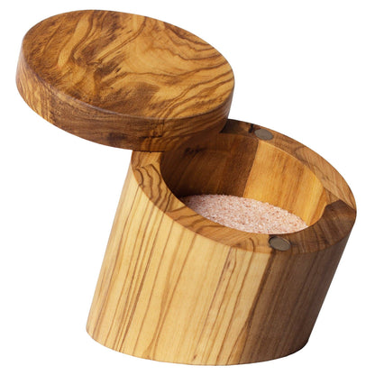 Olive Wood Salt Cellar with Swivel Lid