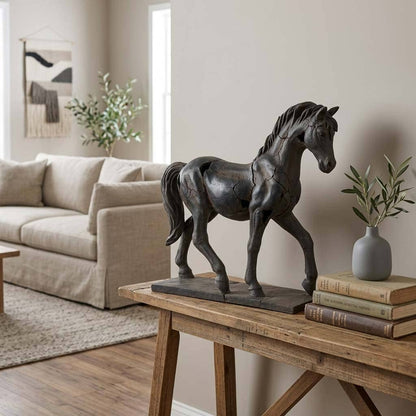 Sculpture - Brown Resin Cracked Horse On Stand,  16 in.