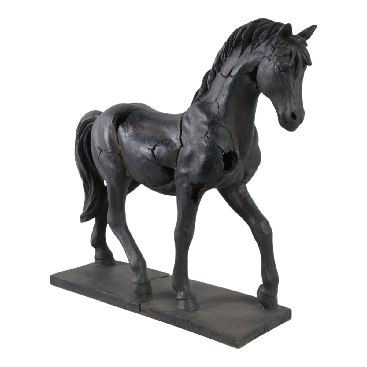 Sculpture - Brown Resin Cracked Horse On Stand,  16 in.