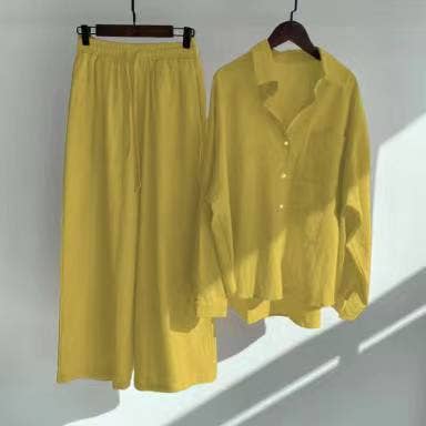 2-Piece Cotton Linen Shirt and Pants Set