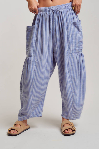 Striped Cotton Drawstring Harem Pants