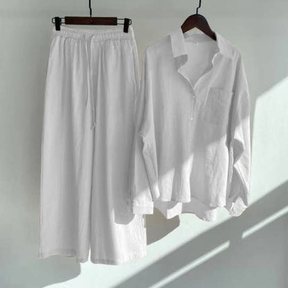 2-Piece Cotton Linen Shirt and Pants Set