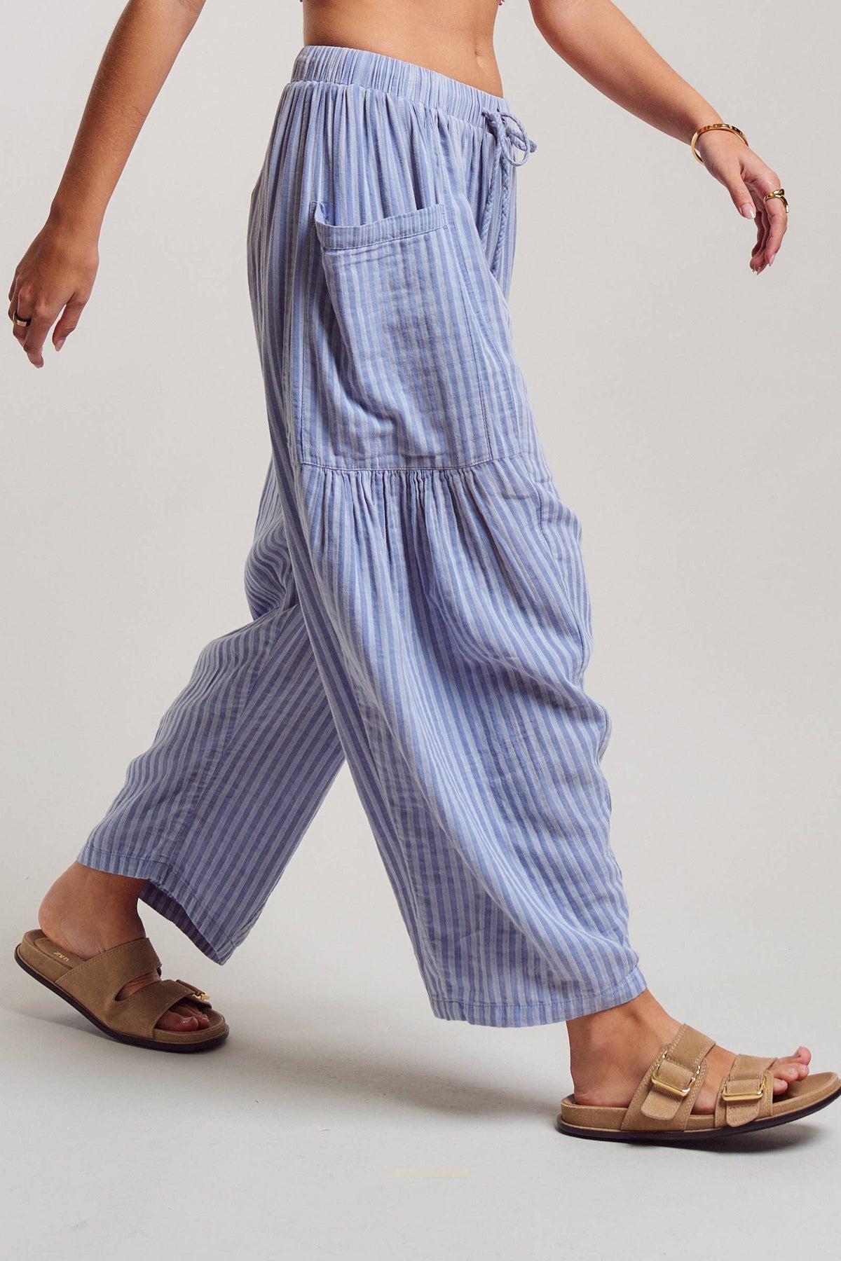 Striped Cotton Drawstring Harem Pants